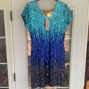 Maner NWT Ombré Turquoise & Blue Sequin Dress. size XXL. Stunning!